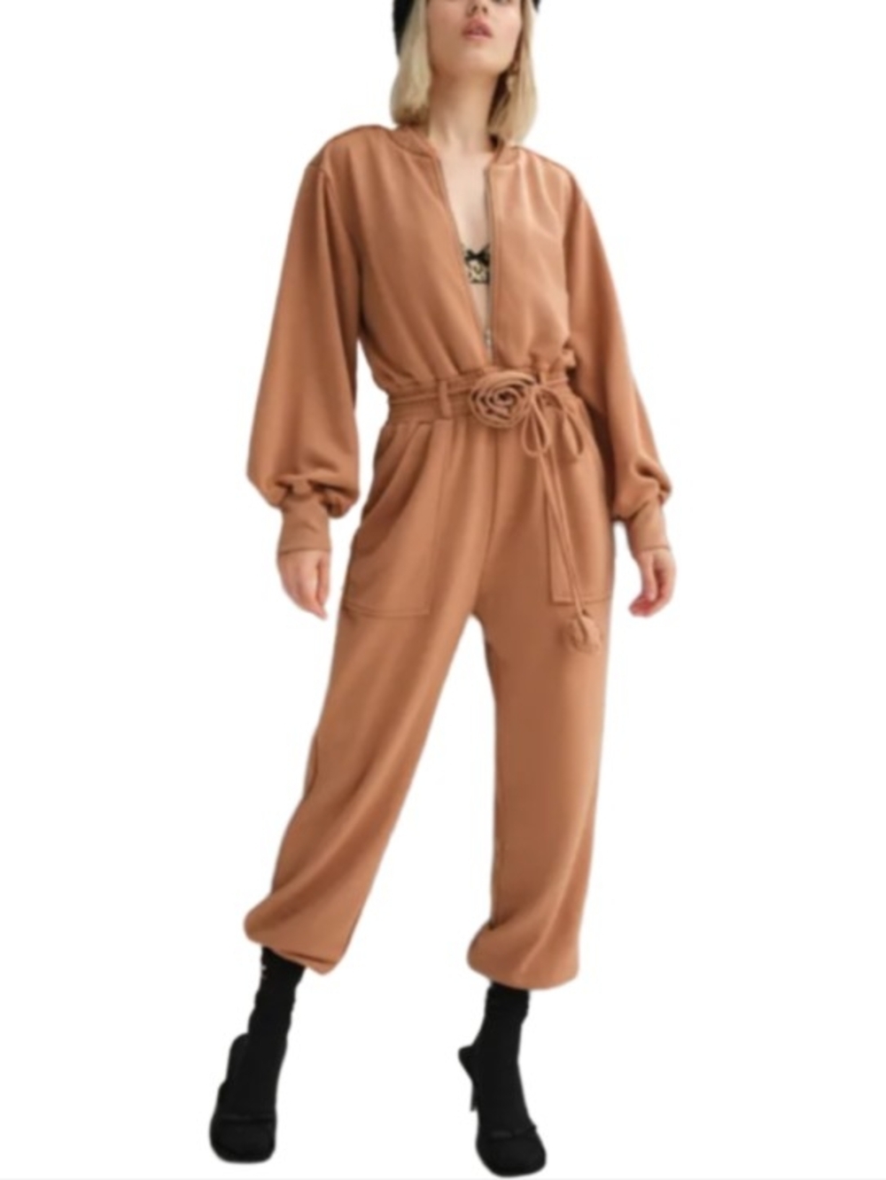 For Love And Lemons Womens Camel Brown Boho Floral Yuna Jumpsuit Size Small